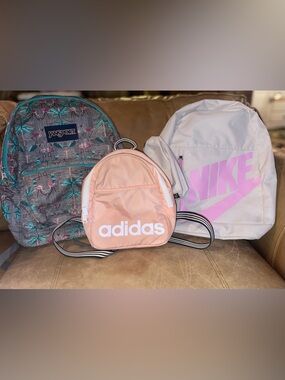 Nike Adidas Jansport Backpack Bundle Gym School College Travel Set W/ Pouch